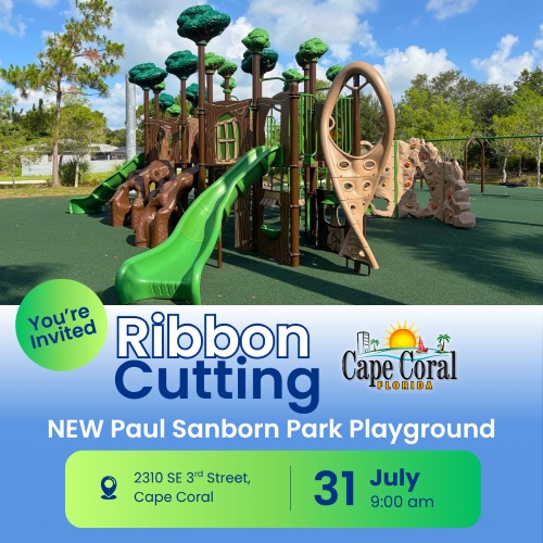 Flyer for Paul Sanborn Ribbon Cutting on July 31 at 9am